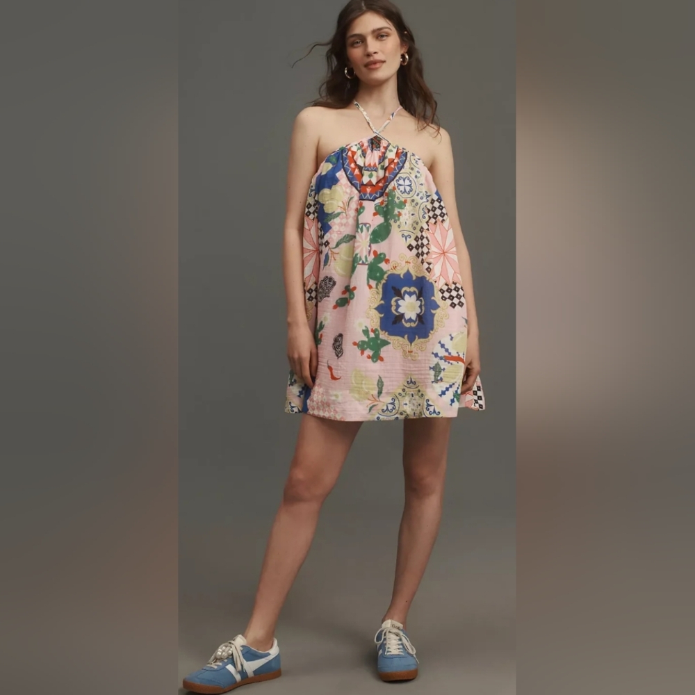 Maeve Printed Halterneck Swing Mini Dress XL Tugboat Printshop Colorful Vibrant - Picture 10 of 14